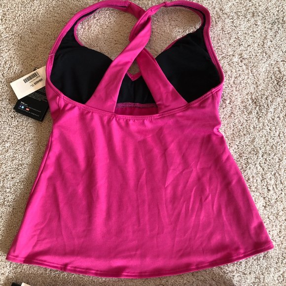 NWT TYR Pink with Black Trim Tankini with Full Coverage Bottoms Size 4/6 - Picture 5 of 15